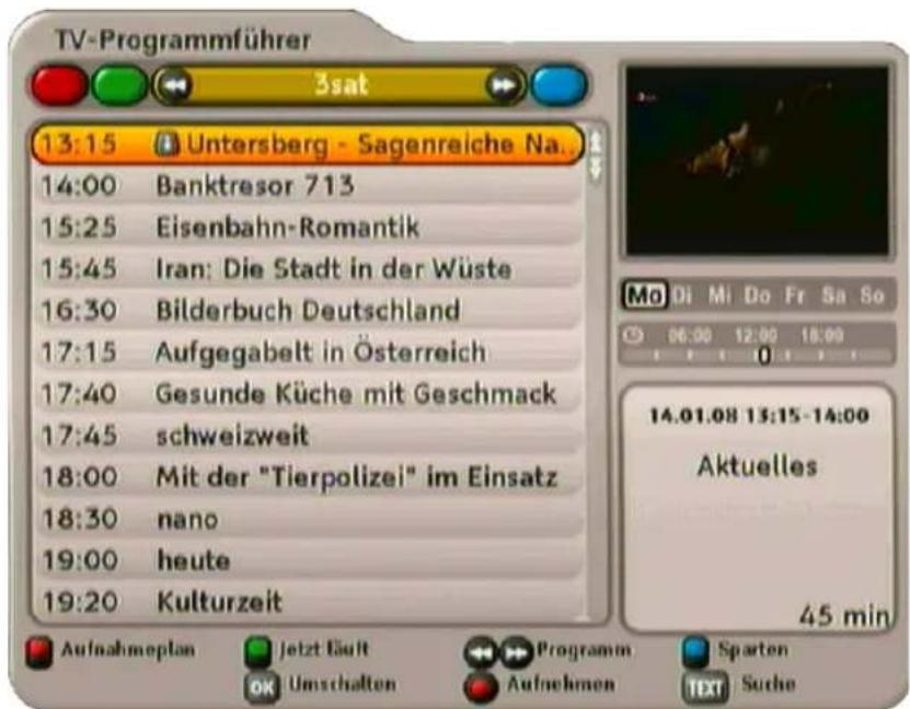 TV-Programmführer 3sat 13:15 Untersberg - Sagenreiche Na.. 14:00 Banktresor 713 15:25 Eisenbahn-Romantik 15:45 Iran: Die Stadt in der Wüste 16:30 Bilderbuch Deutschland 17:15 Aufgegabelt in Österreich 17:40 Gesunde Küche mit Geschmack 17:45 schweizweit 18:00 Mit der "Tierpolizei" im Einsatz 18:30 nano 19:00 heute 19:20 Kulturzeit Aufnahmeplan Jetzt Eäuft Programm Sparten OK Umschalten Aufnehmen TEXT Suche Mo Di Mi Do Fr Sa So 06:00 12:00 18:00 14.01.08 13:15-14:00 Aktuelles 45 min