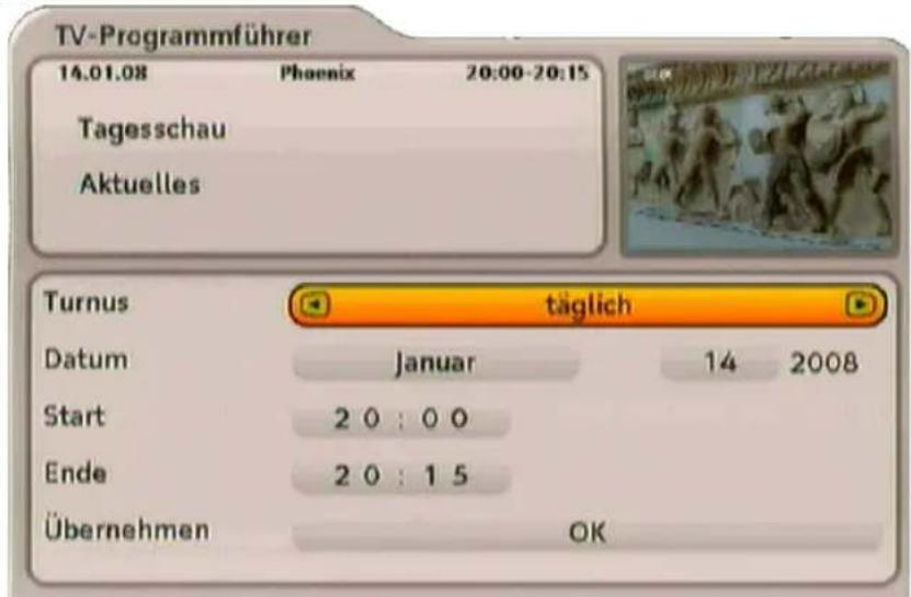 TV-Programmführer 14.01.08 Phoenix 20:00-20:15 Tagesschau Aktuelles Turnus täglich Datum Januar 14 2008 Start 2 0 : 0 0 Ende 2 0 : 1 5 Übernehmen OK