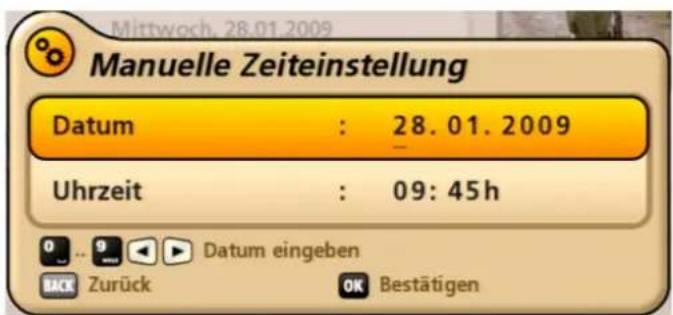 Manuelle Zeiteinstellung Datum : 28.01.2009 Uhrzeit : 09:45h Datum eingeben Zurück OK Bestätigen
