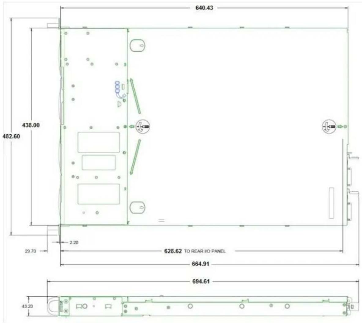 640.43 438.00 482.60 29.70 2.20 628.62 TO REAR I/O PANEL 664.91 694.61 43.20