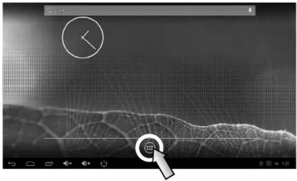 Screenshot of a mobile app interface with a clock icon and a finger pointing to a button, showing a network graph background.