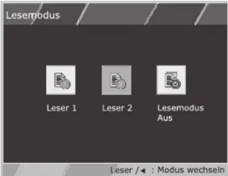 Lesemodus Leser 1 Leser 2 Lesemodus Aus Leser / ← : Modus wechseln
