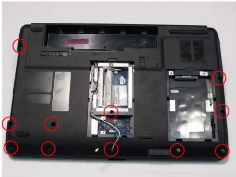 Laptop interior showing rearrest and frontrest views with red circles highlighting specific components (no text or symbols visible)