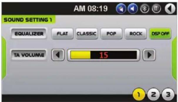 AM 08:19 SOUND SETTING 1 EQUALIZER FLAT CLASSIC POP ROCK DSP OFF TA VOLUME 15