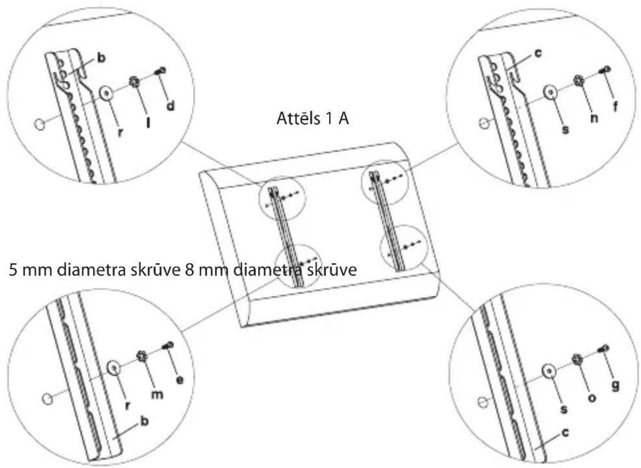 Attels 1 A 5 mm diametra skrūve 8 mm diametra skrūve