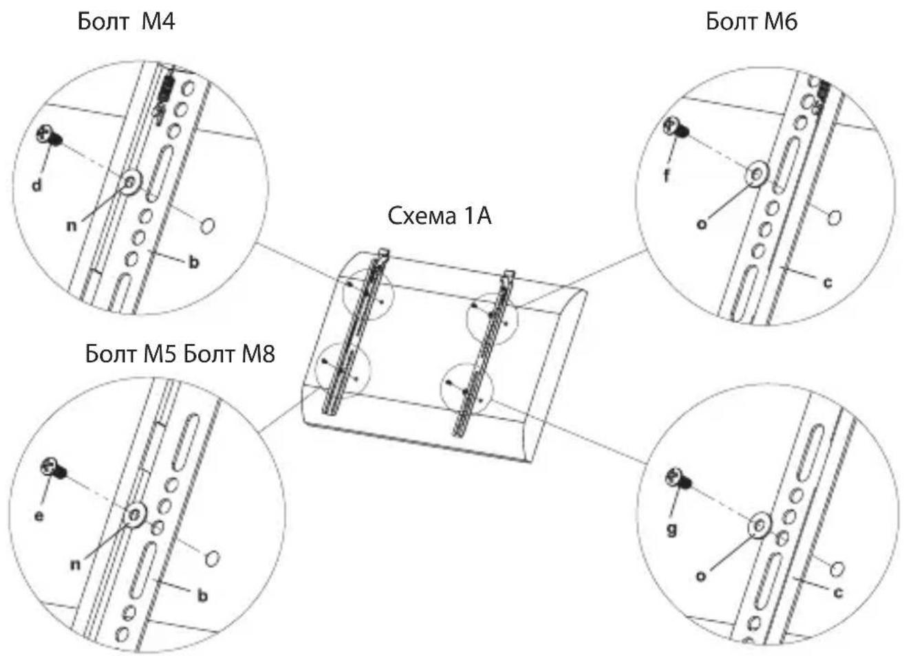 Болт M4 Схема 1А Болт M6 Болт M5 Болт M8