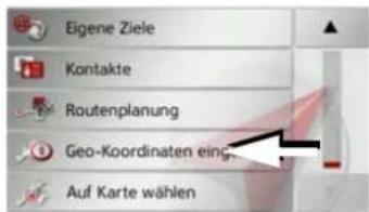 Eigene Ziele Kontakte Routenplanung Geo-Koordinaten einges Auf Karte wählen