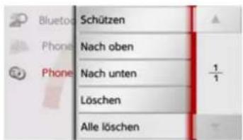 Bluetooth Phone Phone Schützen Nach oben Nach unten Löschen Alle löschen 1/1