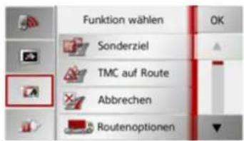 Funktion wählen Sonderziel TMC auf Route Abbrechen Routenoptionen
