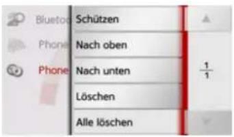 Bluetooth Phone Phone Schützen Nach oben Nach unten Löschen Alle löschen 1/1