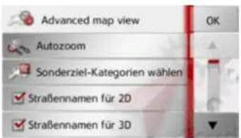 Advanced map view Autozoom Sonderziel-Kategorien wählen Straßennamen für 2D Straßennamen für 3D