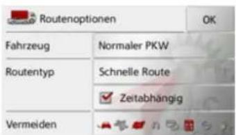 Routenoptionen Fahrzeug Normaler PKW Routentyp Schnelle Route Zeitabhängig Vermeiden