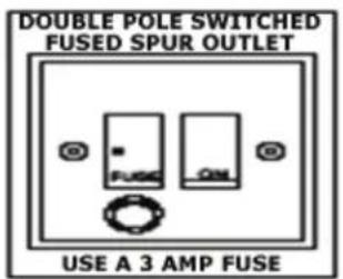 DOUBLE POLE SWITCHED FUSED SPUR OUTLET USE A 3 AMP FUSE