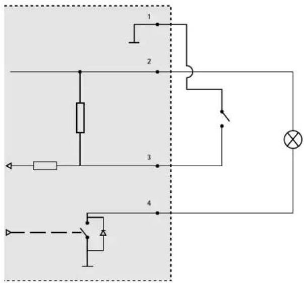 Electrical circuit diagram with labeled components including resistors, switches, and a lamp