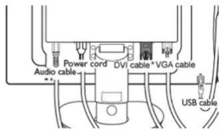 Power cord DVI cable* VGA cable Audio cable USB cable