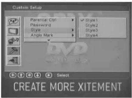 Custom Setup Parental Ctrl Password Style Angle Mark Style1 Style2 Style3 Style4 : Select CREATE MORE XITEMENT
