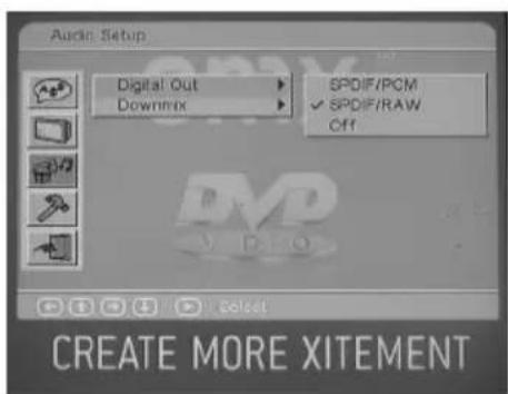 Audio Setup Digital Out Downmix SPDIF/PCM ✓ SPDIF/RAW Off CREATE MORE XITEMENT