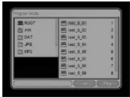 Program Mode ROOT AVI DAT JPG MP3 test_5_01 test_5_02 test_5_03 test_5_04 test_5_05 test_5_06 test_5_07 test_5_08 test_5_09 1 2 3 4 5 6 7 8