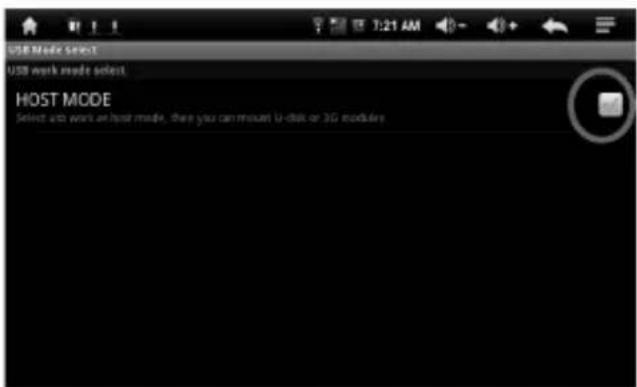 USB Mode Select USB Work mode select HOST MODE Select and work as host mode, then you can mount U-disk or 3G modules