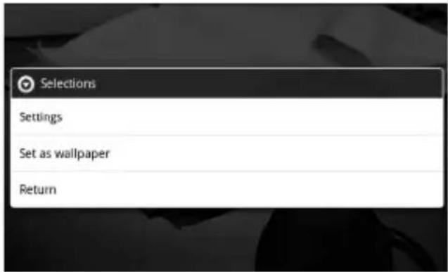 Selections Settings Set as wallpaper Return