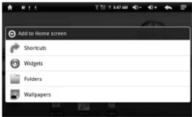 Add to Home screen Shortcuts Widgets Folders Wallpapers