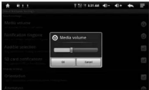 Media volume Notification tingzone Audible selection SD card notifications OK Cancel