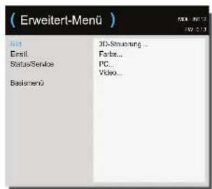 ( Erweitert-Menü ) Edit Einsti... Status/Service Basismenü 3D-Steuernung ... Farbe... PC... Video...