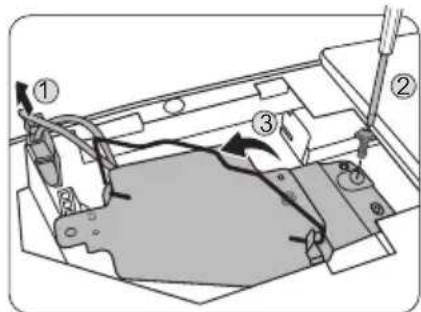 Technical diagram showing mechanical assembly with numbered components and directional arrows indicating motion or movement.