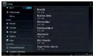 Settings MIL-41 Datausage More... BLOOD Sound Disney Storage Battery Appi Accounts & sums Location services Brasilia Buenos Aires Montevideo Newfoundland Greenland Mid-Atlantic Cape Verde islands