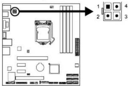 Diagram of a computer motherboard layout with labeled components and directional arrow indicating flow or movement.