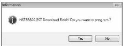 Information H67BR802.BST Download Finish! Do you want to program ? Yes No