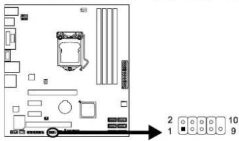 Diagram of a computer motherboard with labeled components and numbered slots, showing layout and navigation arrows.