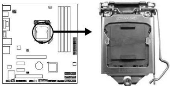 Diagram showing a computer motherboard layout and its internal component assembly, with an arrow indicating direction.