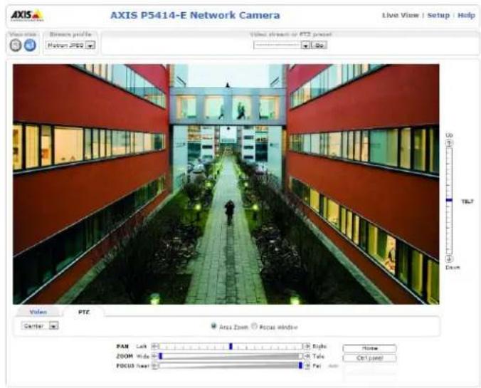 AXIS P5414-E Network Camera Live View | Setup | Help View status: Remove profile Holdout P5414-E Video screenshot or P52 project Up Tilt? Down Video PTZ Area Zoom Focal Window PAN Left Right ZOOM Wide Title FOCUS Heart Far info Can't need!