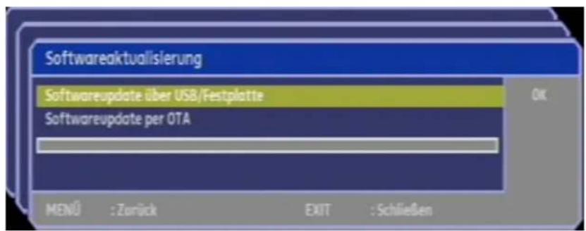 Softwareaktualisierung Softwareupdate über USB/Festplatte Softwareupdate per OTA MENÜ :Zurück EXIT :Schließen