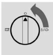 Diagram showing a circular dial with pointer and directional arrow, likely indicating rotation or movement around the center.