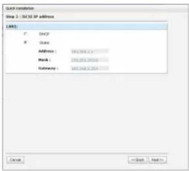 Quick Installation Step 3 : ICSSE IP address LINK: C: ICSSE E: State Address : 100.564.2.1 Mark : 100.564.2.154 Gateway : 100.564.2.154 Cancel =Start Next >