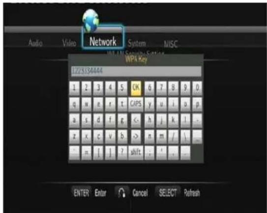 Audio Video Network System MISC WPI AN Security Settings WP4 Key 1273334444 1 2 3 4 5 OK 6 7 8 9 0 q w e r t CAPS y u i o p a s d f g <- h j k l - z x c v b -> n m / \ - = [ ] ? shift . * . . ENTER Enter Cancel SELECT Refresh