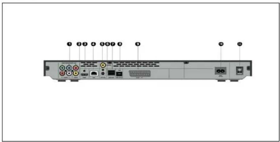 Diagram of a CD-ROM rear panel with labeled ports and connectors