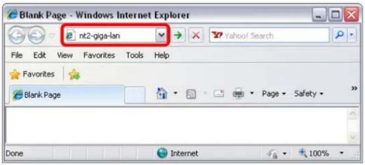 Blank Page - Windows Internet Explorer nt2-giga-lan File Edit View Favorites Tools Help Favorites Blank Page Page Safety Done Internet 100%