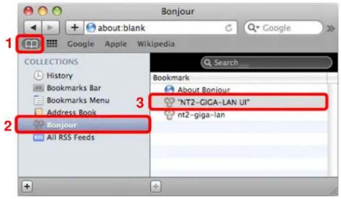 Bonjour 1 Google about:blank Google apple Wikipedia COLLECTIONS History Bookmarks Bar Bookmarks Menu Address Book 3 "NT2-GIGA-LAN UI" nt2-giga-lan 2 Bonjour All RSS Feeds