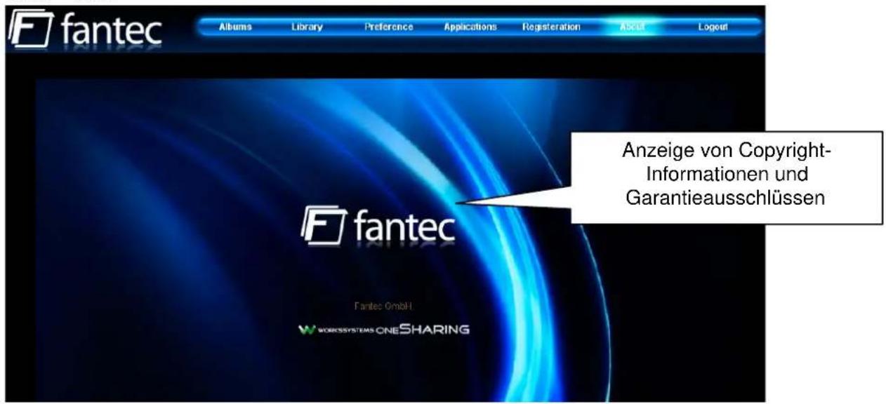 fantec Albums Library Preference Applications Registration Asset Logout Anzeige von Copyright-Informationen und Garantieausschlüssen fantec Fantec GmbH WORKSYSTEMS ONE SHARING