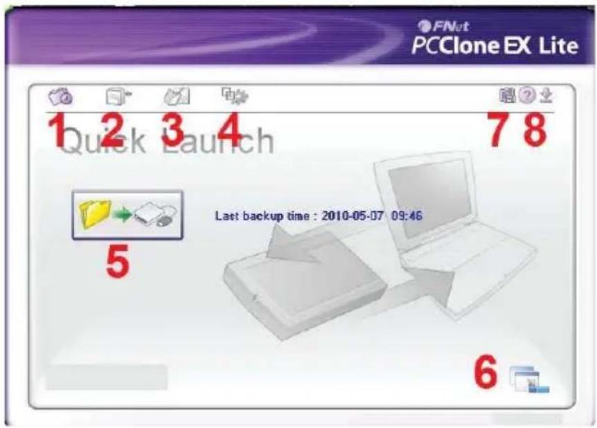 Fantec MD-25U3 - Verwenden der Backup Software - Hauptmenü - 1