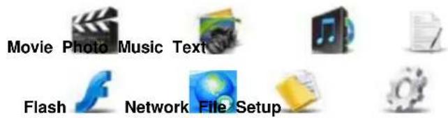 Movie Photo Music Text Flash Network File Setup