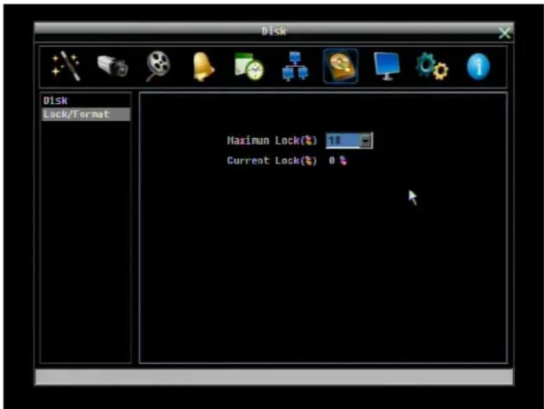 Disk Disk Lock/Format Maximun Lock(%) 10 Current Lock(%) 0 %