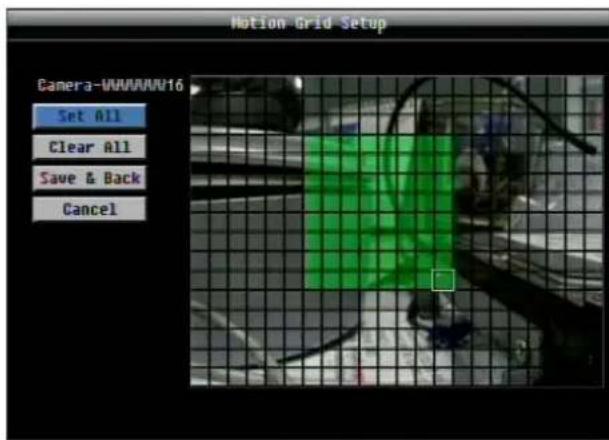 Motion Grid Setup Camera-WWWWW16 Set All Clear All Save & Back Cancel