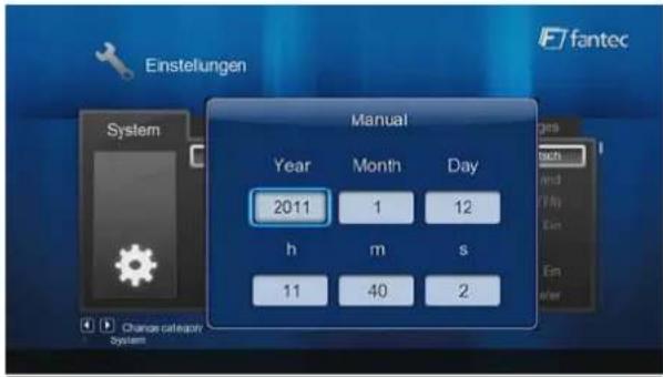 Einstellungen System Manual Year Month Day 2011 1 12 h m s 11 40 2 Change category System