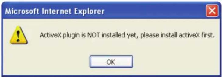 Microsoft Internet Explorer ActiveX plugin is NOT installed yet, please install activeX first. OK