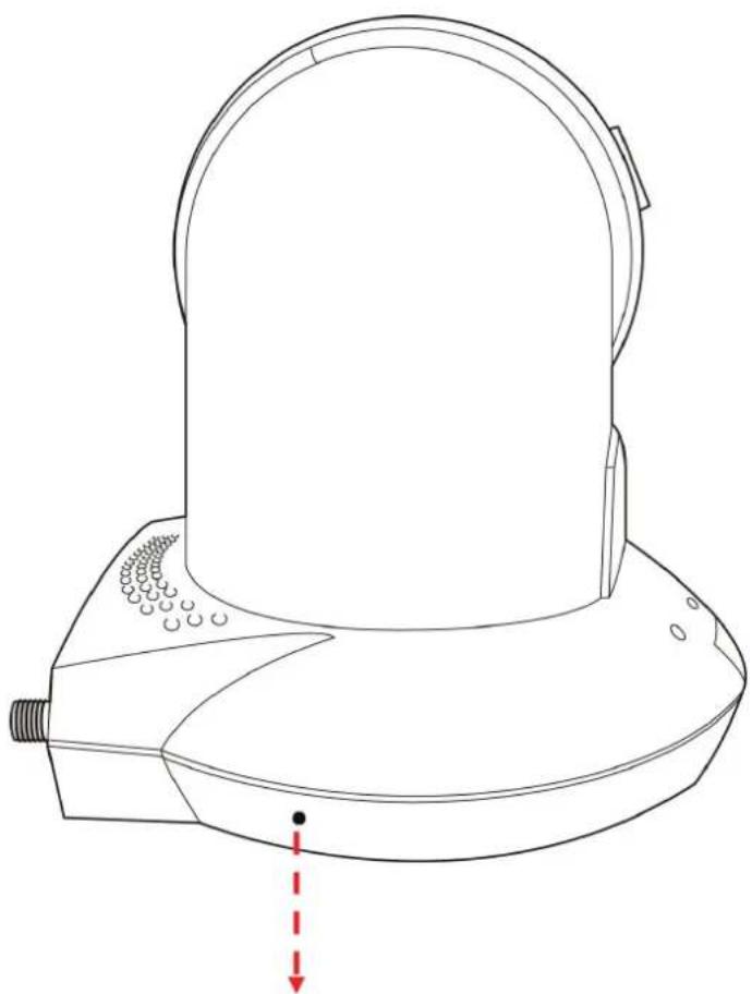 Technical line drawing of a mechanical component with a red dashed arrow indicating downward motion (no text or symbols)
