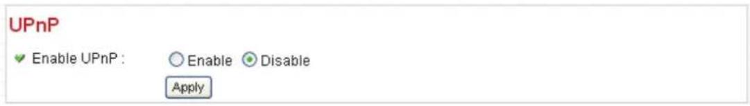UPnP ✓ Enable UPnP : ○ Enable ● Disable Apply